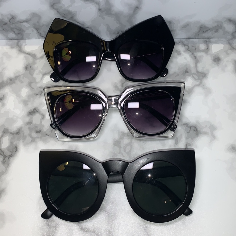 🕶 3 Pairs Statement Black Geometric Structured Sunglasses 🕶